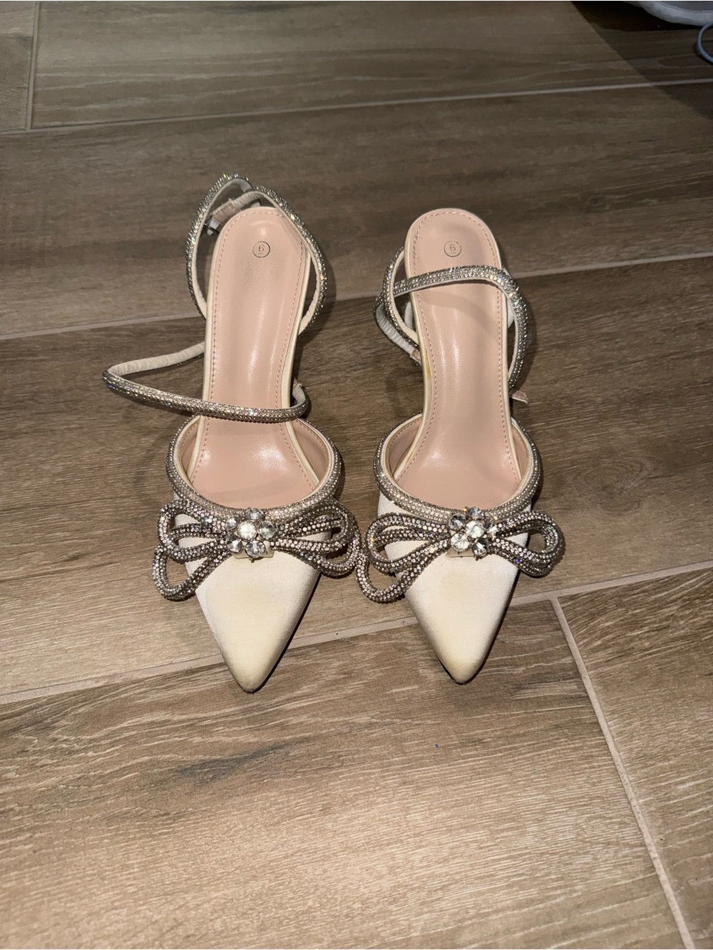 Ivory Pointed Toe Bow-Strap Heels